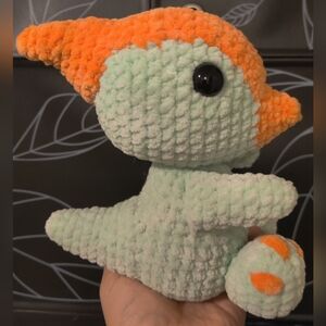 Adorable Crochet Mint and Orange Parasaurolophus Dinosaur Plush